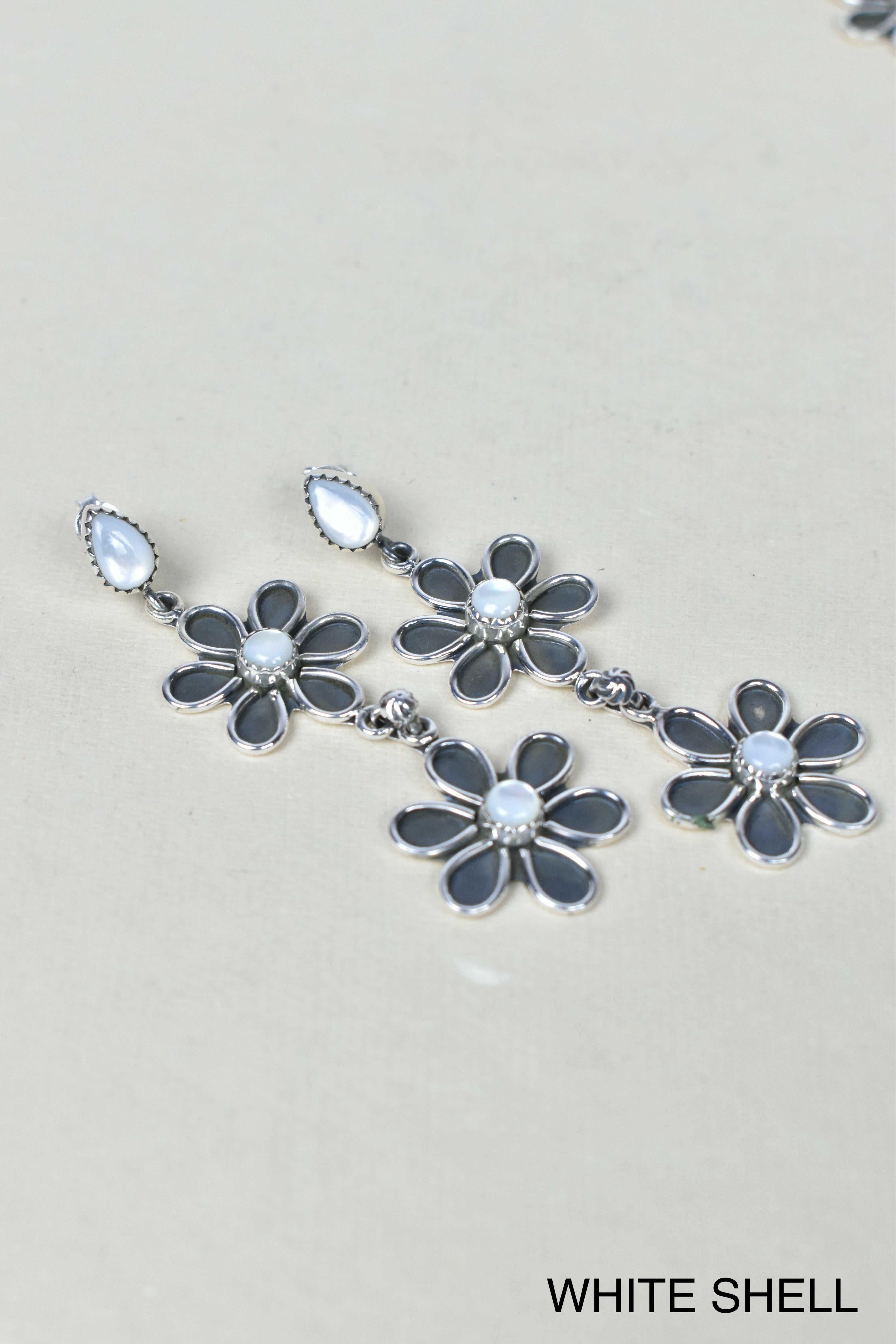 Double Daisy Dangle Earrings-Drop Earrings-Krush Kandy, Women's Online Fashion Boutique Located in Phoenix, Arizona (Scottsdale Area)