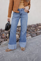 KANCAN Wide Leg Rolled Cuff Denim Jean-Jeans-Krush Kandy, Women's Online Fashion Boutique Located in Phoenix, Arizona (Scottsdale Area)