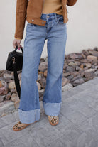 KANCAN Wide Leg Rolled Cuff Denim Jean-Jeans-Krush Kandy, Women's Online Fashion Boutique Located in Phoenix, Arizona (Scottsdale Area)