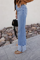 KANCAN Wide Leg Rolled Cuff Denim Jean-Jeans-Krush Kandy, Women's Online Fashion Boutique Located in Phoenix, Arizona (Scottsdale Area)