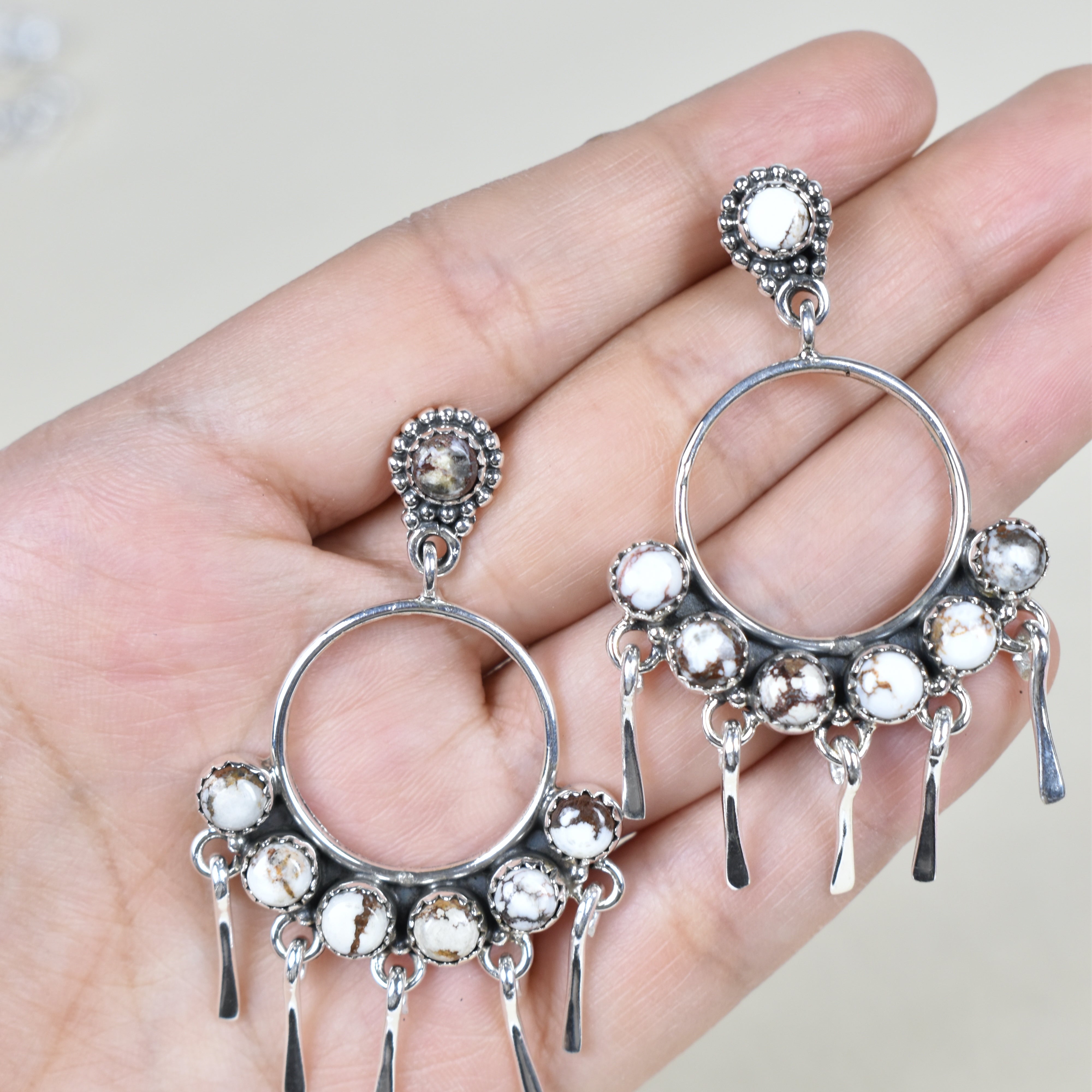 7 Jewel Hoop Studded Dangle Earring-Drop Earrings-Krush Kandy, Women's Online Fashion Boutique Located in Phoenix, Arizona (Scottsdale Area)