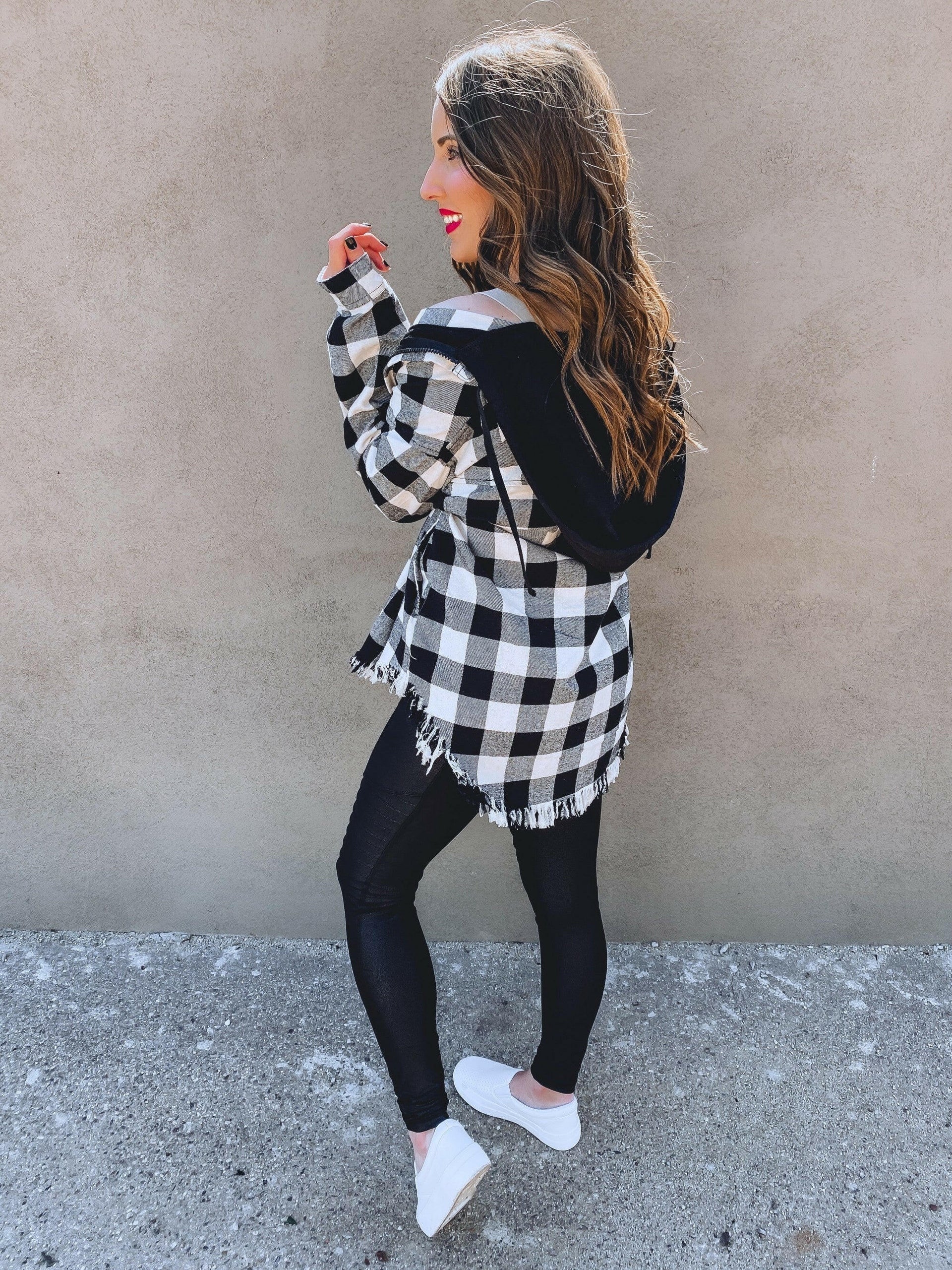 Risen See You Soon Fray Hooded Flannel-Jackets-Krush Kandy, Women's Online Fashion Boutique Located in Phoenix, Arizona (Scottsdale Area)