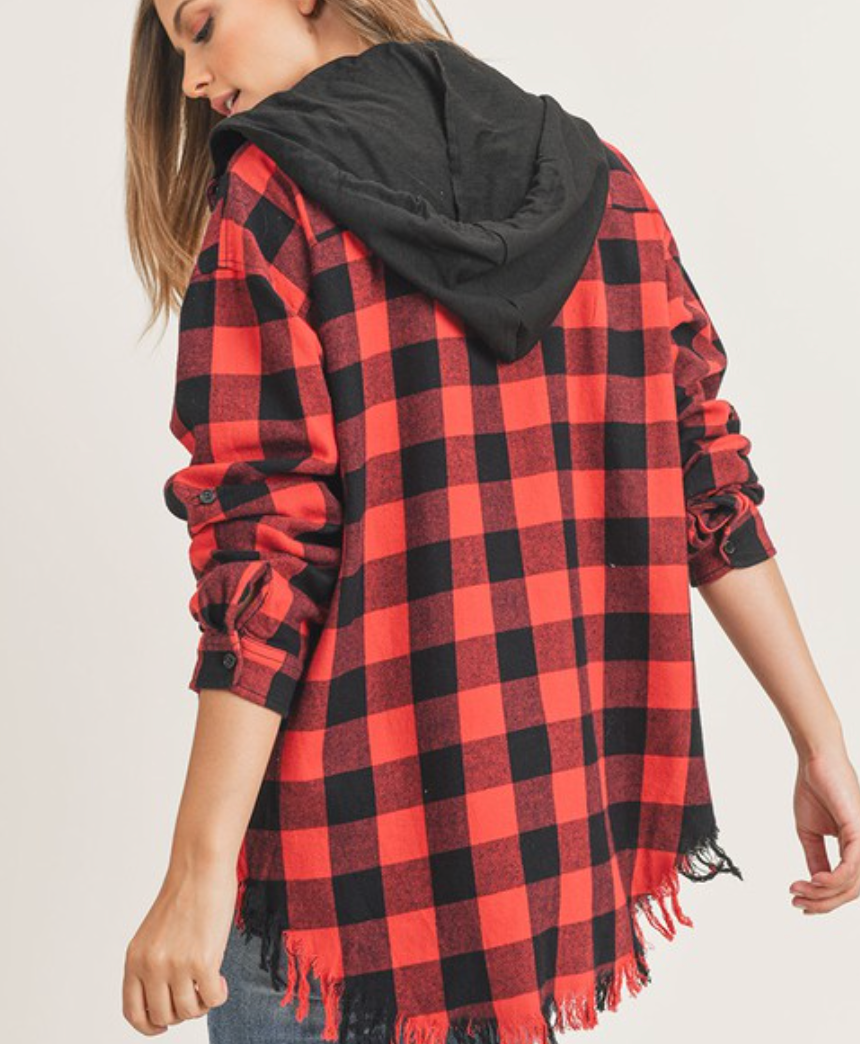 Risen See You Soon Fray Hooded Flannel-Jackets-Krush Kandy, Women's Online Fashion Boutique Located in Phoenix, Arizona (Scottsdale Area)