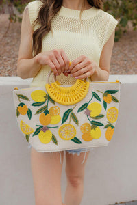 Golden Citrus Embroidered Tote