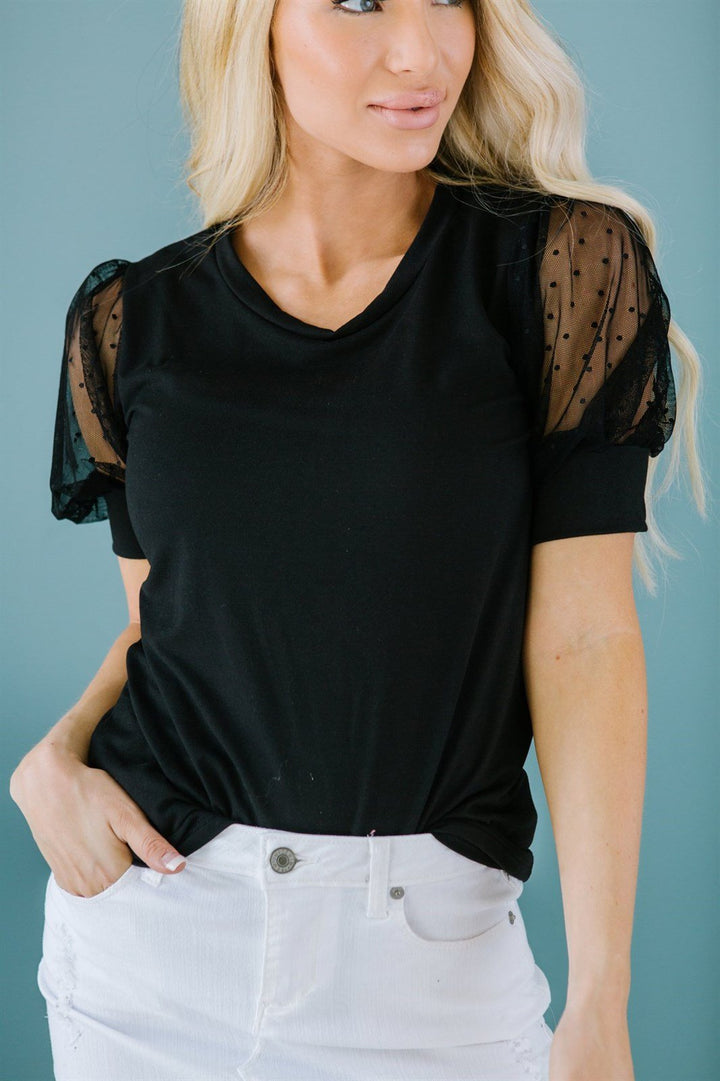 Swiss Dot Sleeve Tee-Short Sleeve Tops-Krush Kandy, Women's Online Fashion Boutique Located in Phoenix, Arizona (Scottsdale Area)