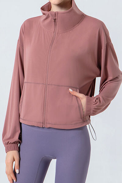 Drawstring Zip Up Dropped Shoulder Active Outerwear-Krush Kandy, Women's Online Fashion Boutique Located in Phoenix, Arizona (Scottsdale Area)