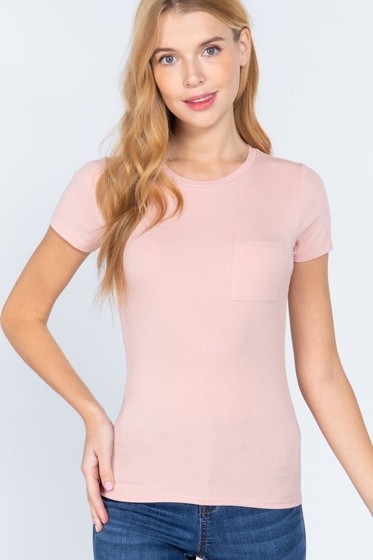 (9 Colors) Take a Trip Lux Pocketed Ribbed Top-Short Sleeve Tops-Krush Kandy, Women's Online Fashion Boutique Located in Phoenix, Arizona (Scottsdale Area)