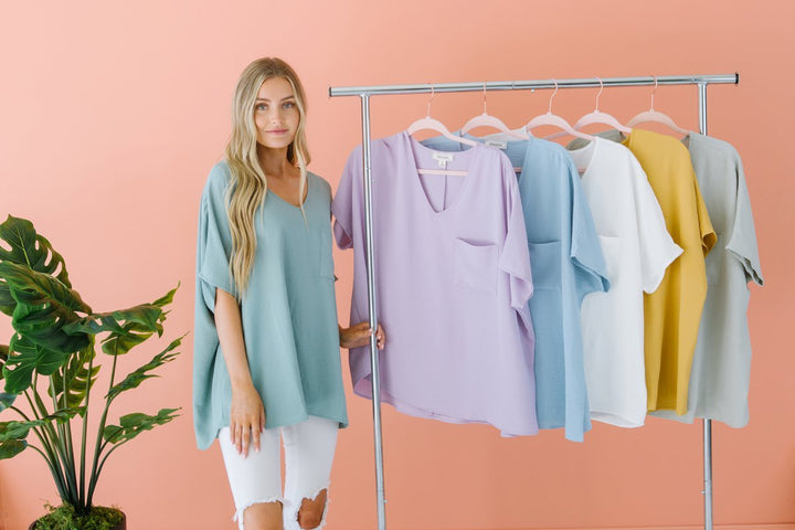 Pocket V Neck Top-Short Sleeve Tops-Krush Kandy, Women's Online Fashion Boutique Located in Phoenix, Arizona (Scottsdale Area)