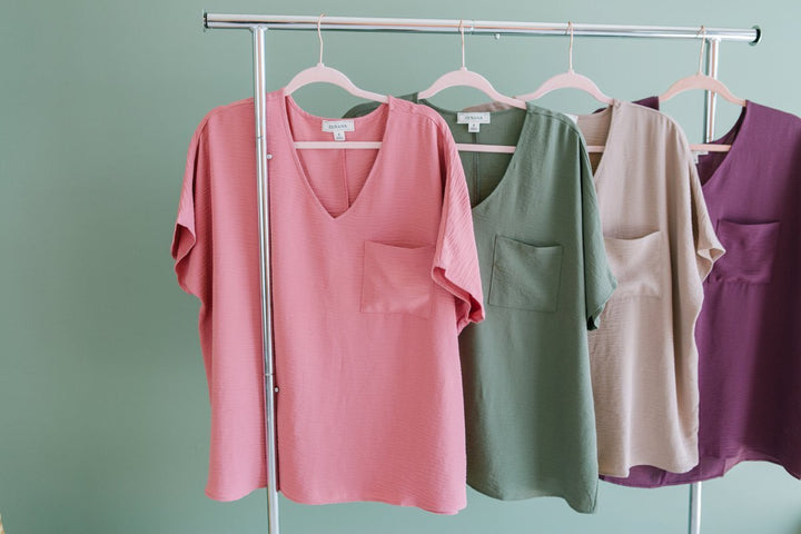 Pocket V Neck Top-Short Sleeve Tops-Krush Kandy, Women's Online Fashion Boutique Located in Phoenix, Arizona (Scottsdale Area)