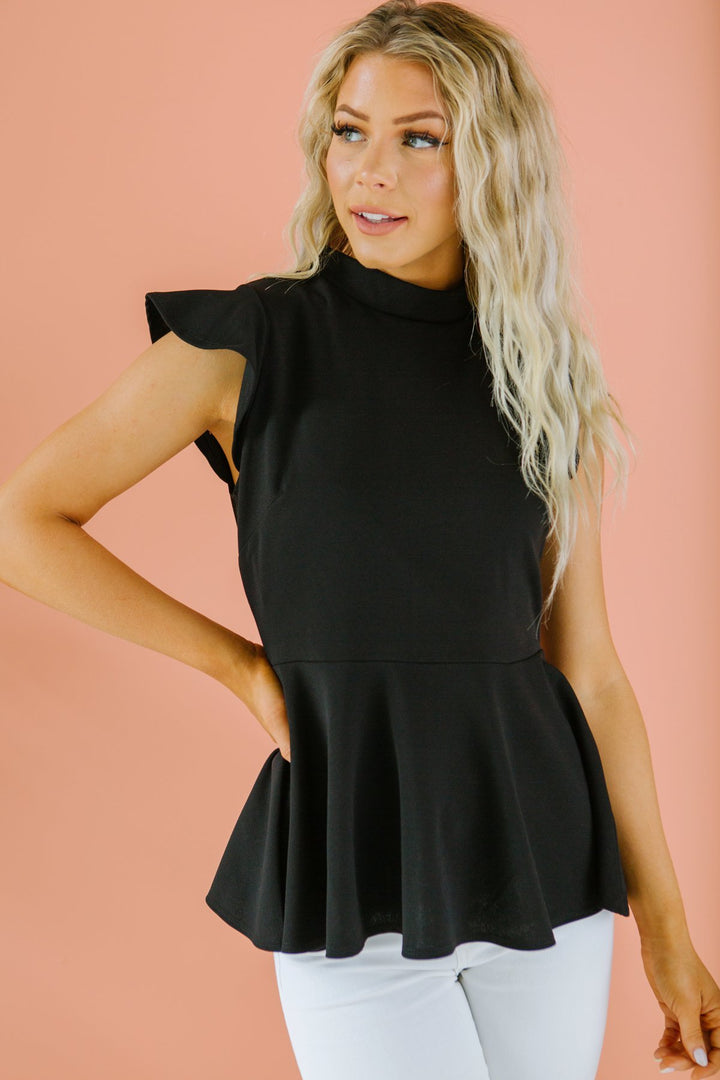 Ruffle Sleeve Peplum Top-Short Sleeve Tops-Krush Kandy, Women's Online Fashion Boutique Located in Phoenix, Arizona (Scottsdale Area)