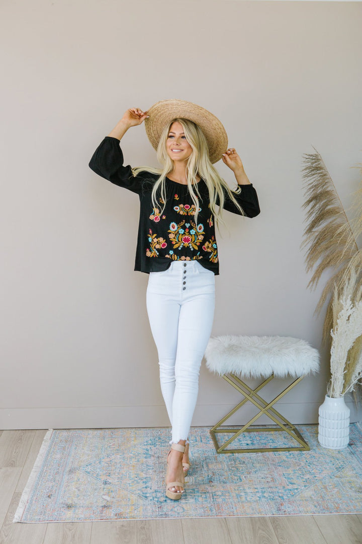 Embroidered Off Shoulder Top-Long Sleeve Tops-Krush Kandy, Women's Online Fashion Boutique Located in Phoenix, Arizona (Scottsdale Area)