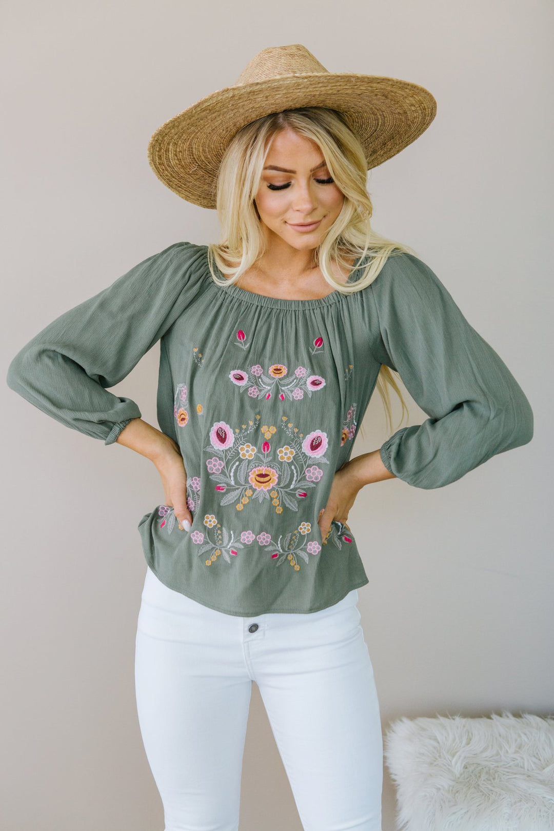 Embroidered Off Shoulder Top-Long Sleeve Tops-Krush Kandy, Women's Online Fashion Boutique Located in Phoenix, Arizona (Scottsdale Area)