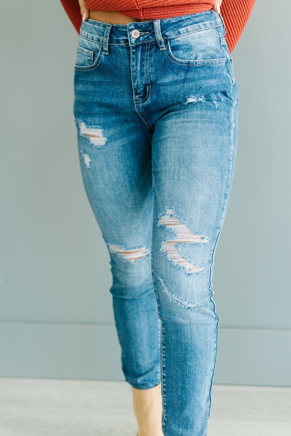 Fave Distressed Skinny Jeans-Sweaters-Krush Kandy, Women's Online Fashion Boutique Located in Phoenix, Arizona (Scottsdale Area)