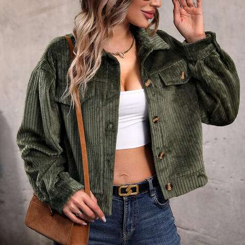 Collared Neck Button Front Jacket with Pockets-Jackets-Krush Kandy, Women's Online Fashion Boutique Located in Phoenix, Arizona (Scottsdale Area)