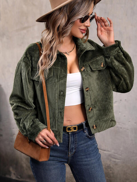 Collared Neck Button Front Jacket with Pockets-Jackets-Krush Kandy, Women's Online Fashion Boutique Located in Phoenix, Arizona (Scottsdale Area)