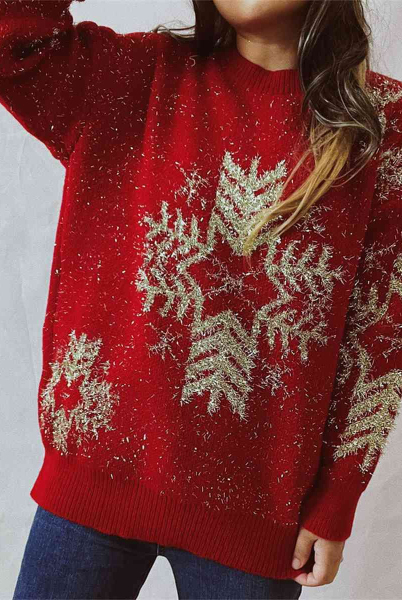 Snowflake Pattern Long Sleeve Sweater-Krush Kandy, Women's Online Fashion Boutique Located in Phoenix, Arizona (Scottsdale Area)