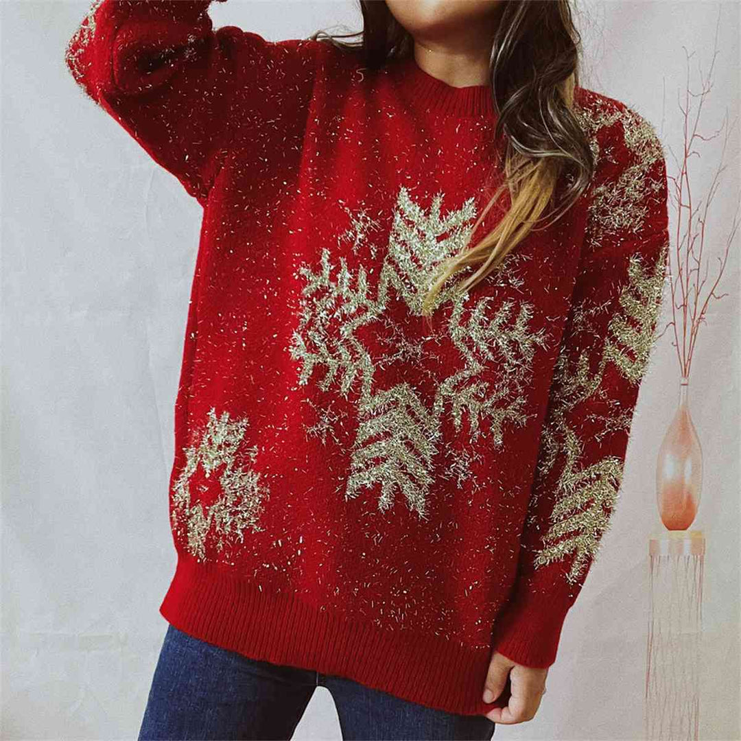 Snowflake Pattern Long Sleeve Sweater-Krush Kandy, Women's Online Fashion Boutique Located in Phoenix, Arizona (Scottsdale Area)