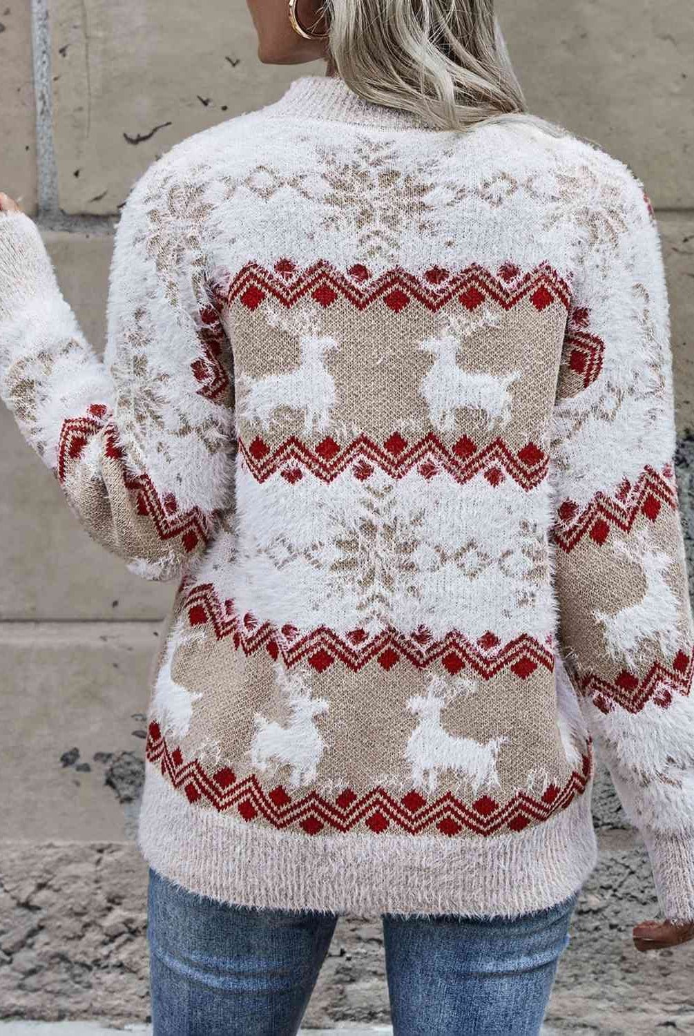 Reindeer & Snowflake Round Neck Sweater-Krush Kandy, Women's Online Fashion Boutique Located in Phoenix, Arizona (Scottsdale Area)