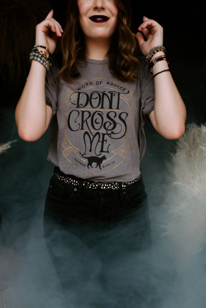 Don't Cross Me Mineral Wash Tee-Graphic Tees-Krush Kandy, Women's Online Fashion Boutique Located in Phoenix, Arizona (Scottsdale Area)