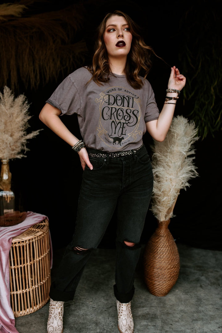 Don't Cross Me Mineral Wash Tee-Graphic Tees-Krush Kandy, Women's Online Fashion Boutique Located in Phoenix, Arizona (Scottsdale Area)