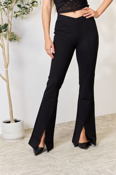 Kancan V-Waistband Slit Flare Pants-Jeans-Krush Kandy, Women's Online Fashion Boutique Located in Phoenix, Arizona (Scottsdale Area)