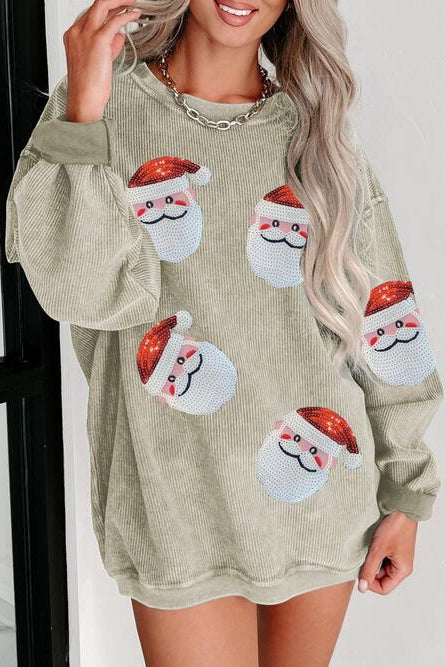 Sequin Santa Patch Ribbed Sweatshirt-Krush Kandy, Women's Online Fashion Boutique Located in Phoenix, Arizona (Scottsdale Area)