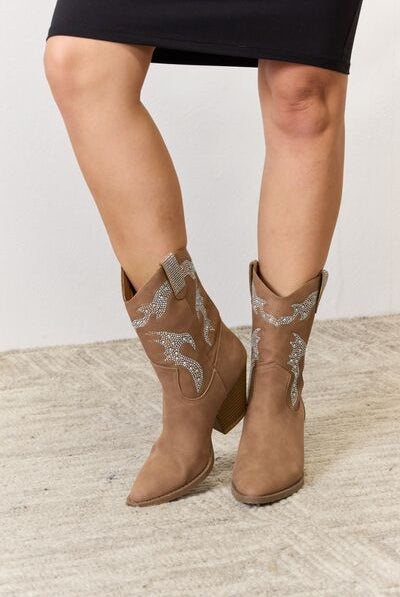 Forever Link Rhinestone Detail Cowboy Boots-Boots-Krush Kandy, Women's Online Fashion Boutique Located in Phoenix, Arizona (Scottsdale Area)