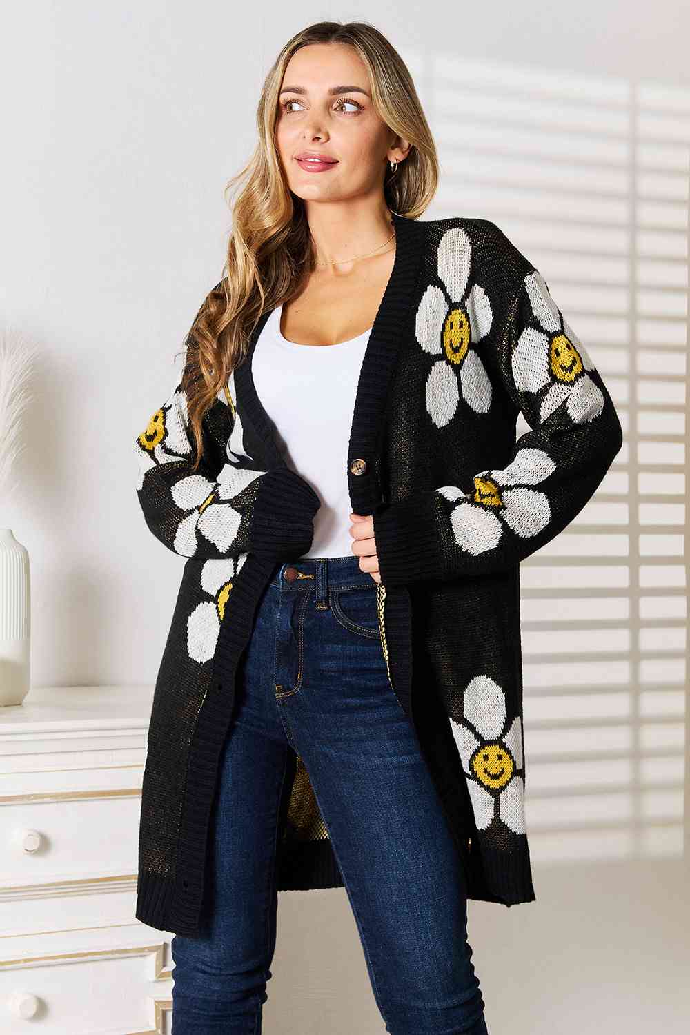 Double Take Floral Button Down Longline Cardigan-Cardigans-Krush Kandy, Women's Online Fashion Boutique Located in Phoenix, Arizona (Scottsdale Area)