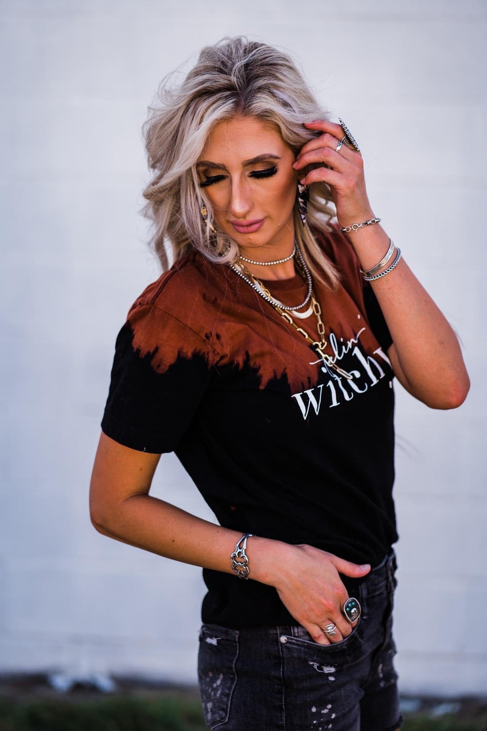 Feelin Witchy Bleached Tee-Graphic Tees-Krush Kandy, Women's Online Fashion Boutique Located in Phoenix, Arizona (Scottsdale Area)