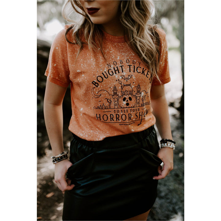 Horror Show Orange Bleached Tee-Graphic Tees-Krush Kandy, Women's Online Fashion Boutique Located in Phoenix, Arizona (Scottsdale Area)