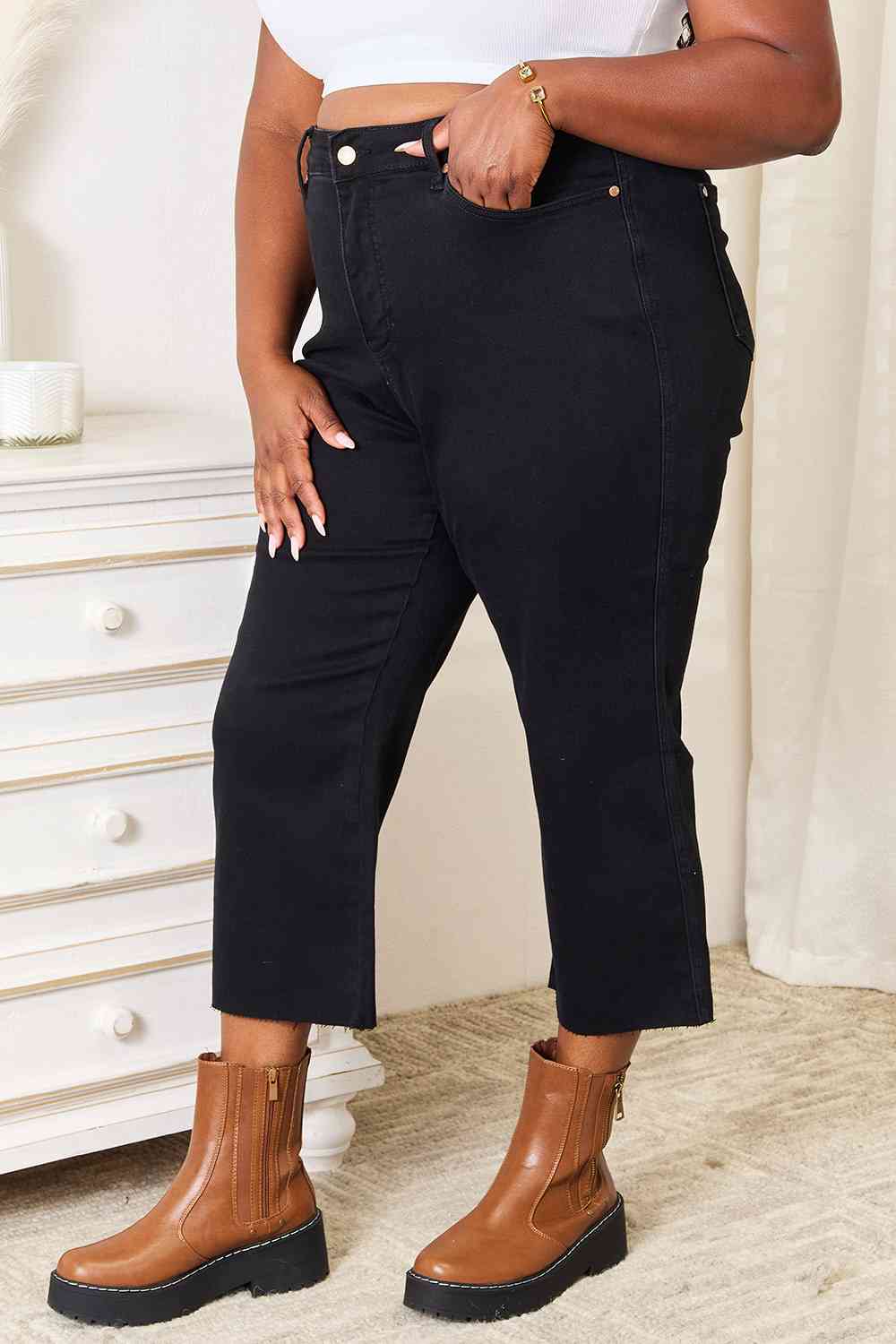 Judy Blue Full Size High Waist Wide Leg Cropped Jeans-Krush Kandy, Women's Online Fashion Boutique Located in Phoenix, Arizona (Scottsdale Area)