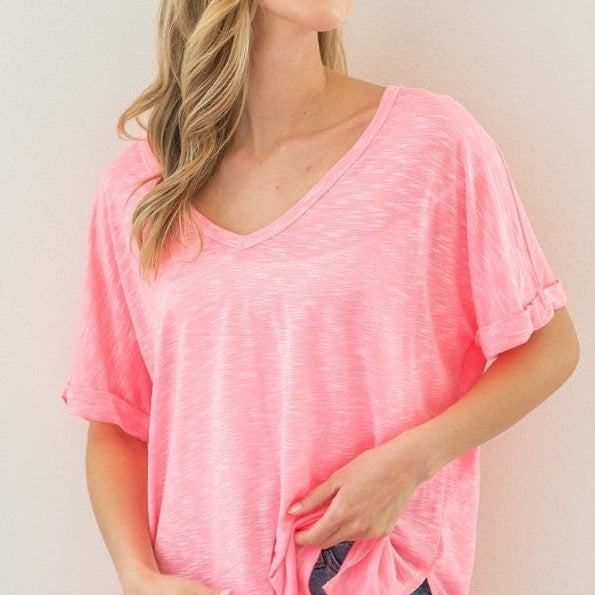 Bibi V Neck Oversized Boyfriend tee-Short Sleeve Tops-Krush Kandy, Women's Online Fashion Boutique Located in Phoenix, Arizona (Scottsdale Area)
