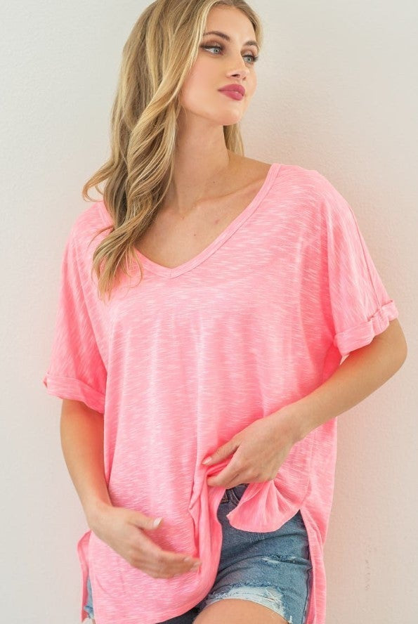 Bibi V Neck Oversized Boyfriend tee-Short Sleeve Tops-Krush Kandy, Women's Online Fashion Boutique Located in Phoenix, Arizona (Scottsdale Area)