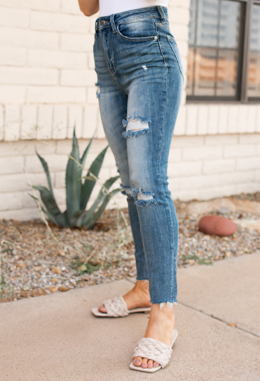 Risen HIGH RISE DISTRESSED RELAXED FIT SKINNY-Jeans-Krush Kandy, Women's Online Fashion Boutique Located in Phoenix, Arizona (Scottsdale Area)