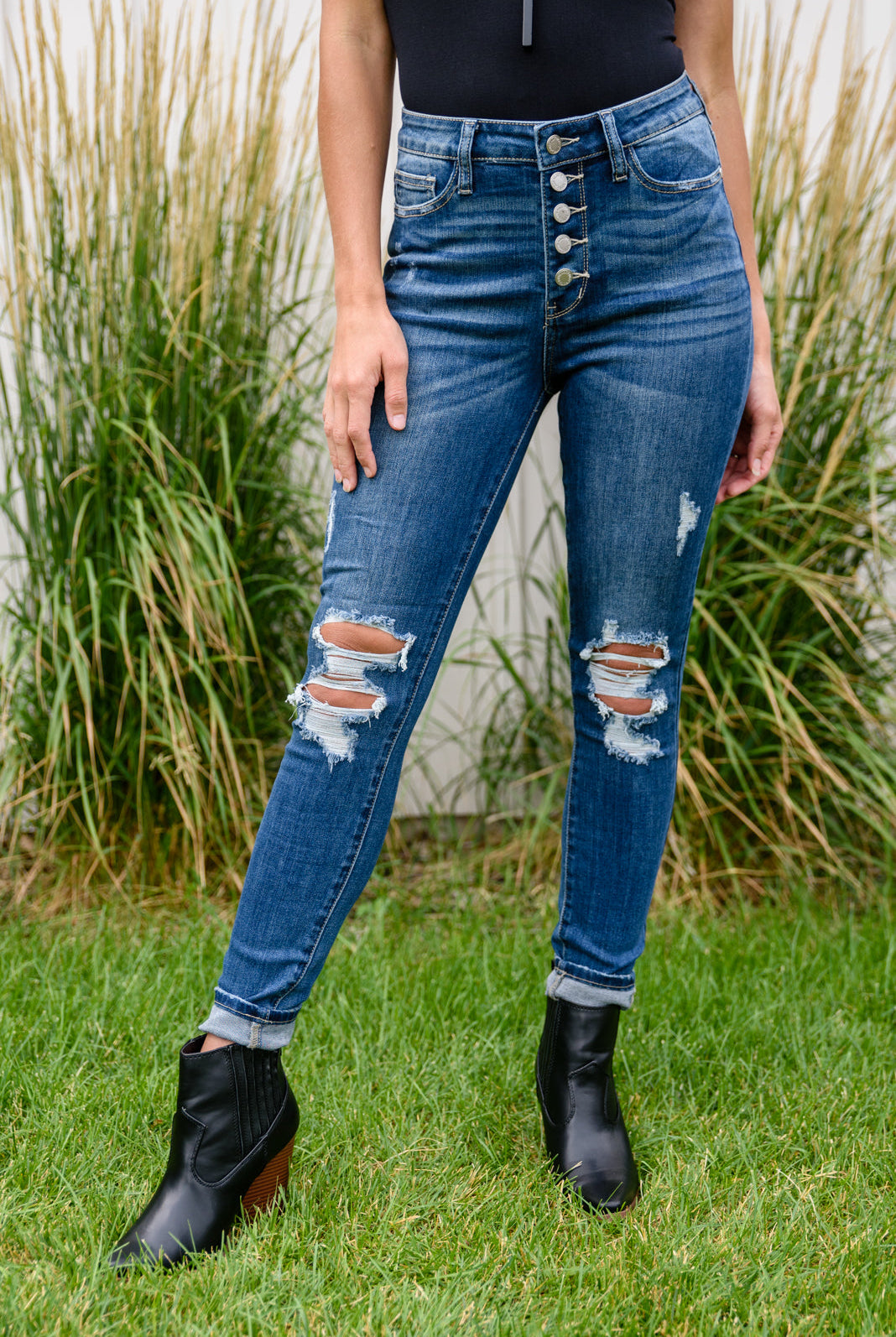 Judy Blue Ari Hi-Rise Button Fly Cuffed Skinny-Jeans-Krush Kandy, Women's Online Fashion Boutique Located in Phoenix, Arizona (Scottsdale Area)