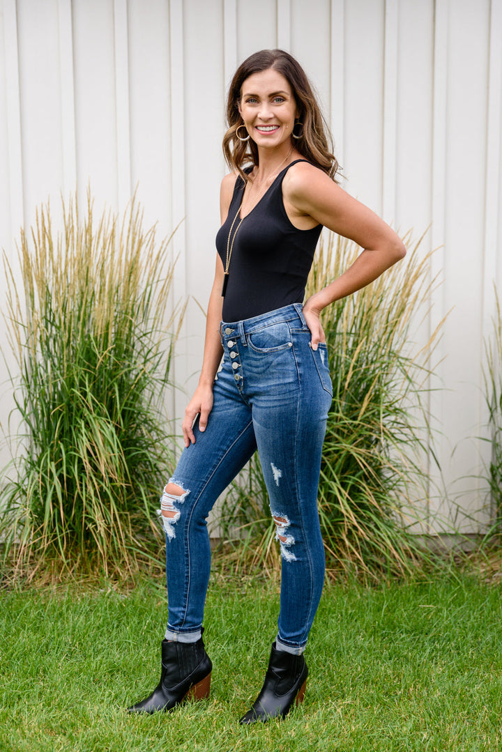 Judy Blue Ari Hi-Rise Button Fly Cuffed Skinny-Jeans-Krush Kandy, Women's Online Fashion Boutique Located in Phoenix, Arizona (Scottsdale Area)