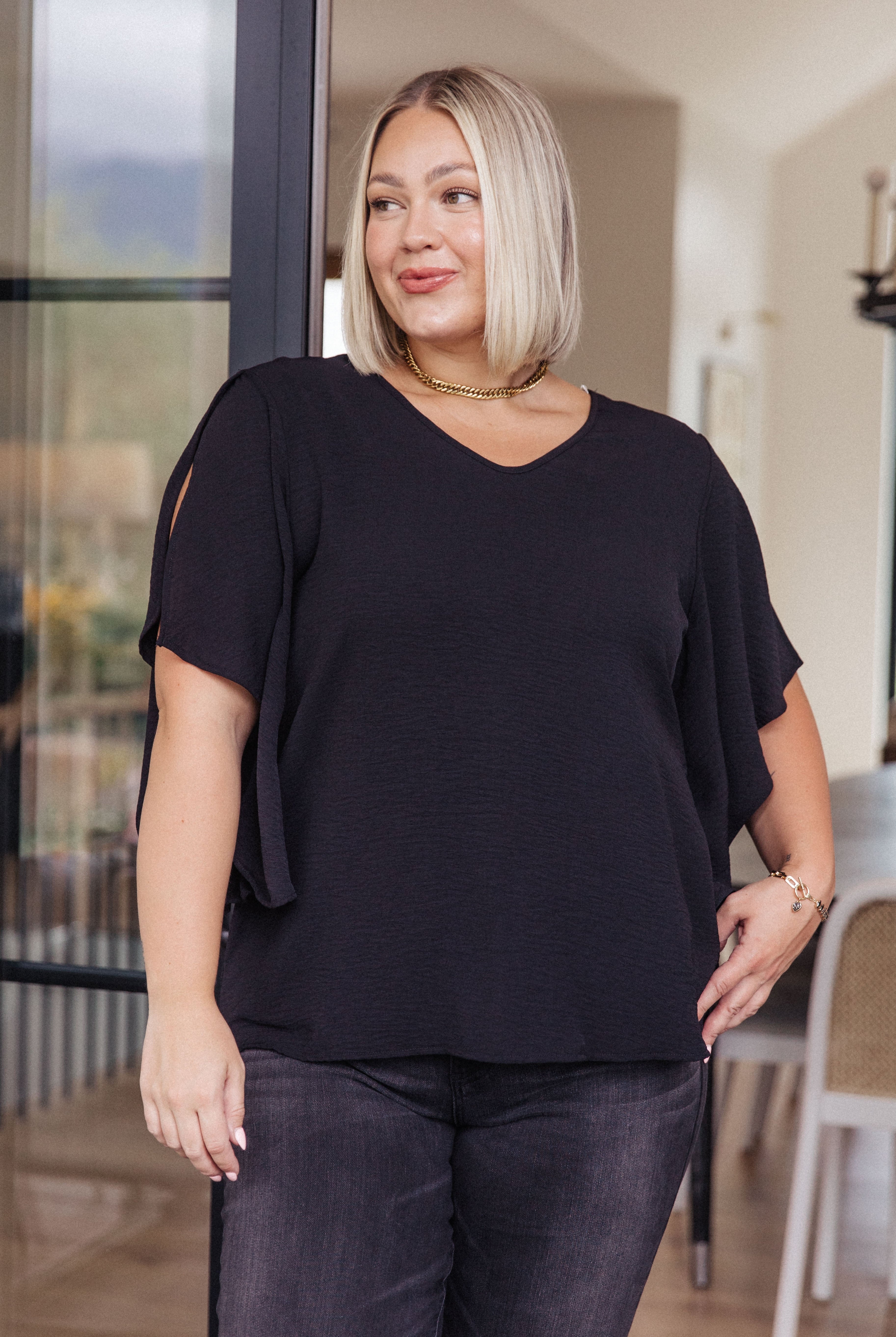 Around the World Draped Sleeve Blouse-Short Sleeve Tops-Krush Kandy, Women's Online Fashion Boutique Located in Phoenix, Arizona (Scottsdale Area)