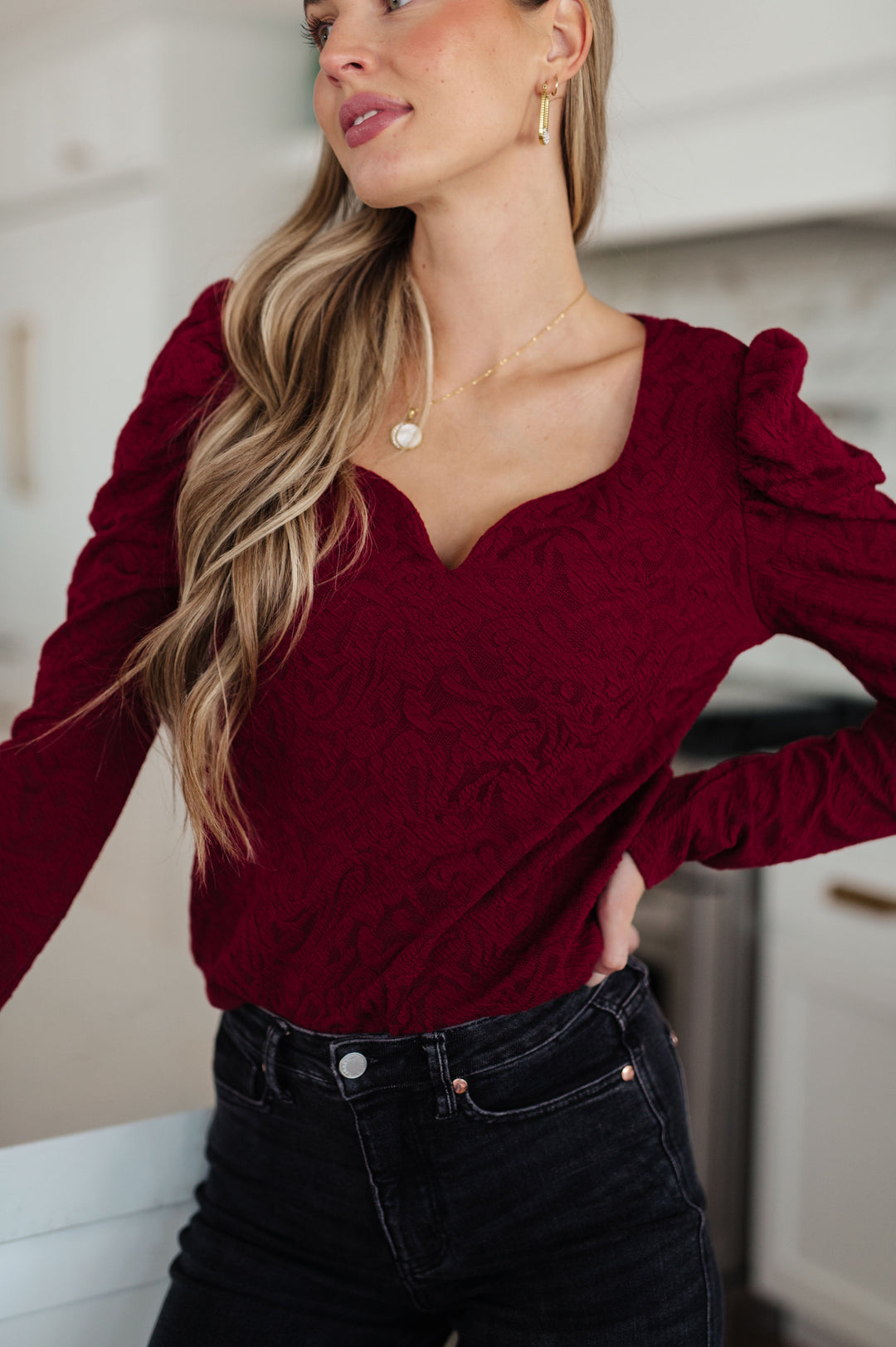 Ask A Question Ruched Sleeve Top-Long Sleeve Tops-Krush Kandy, Women's Online Fashion Boutique Located in Phoenix, Arizona (Scottsdale Area)