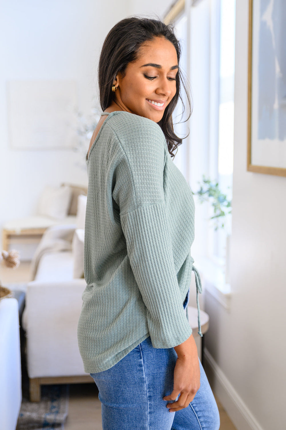 Austin Waffle Knit Basic Top In Sage | S-3XL-Long Sleeve Tops-Krush Kandy, Women's Online Fashion Boutique Located in Phoenix, Arizona (Scottsdale Area)