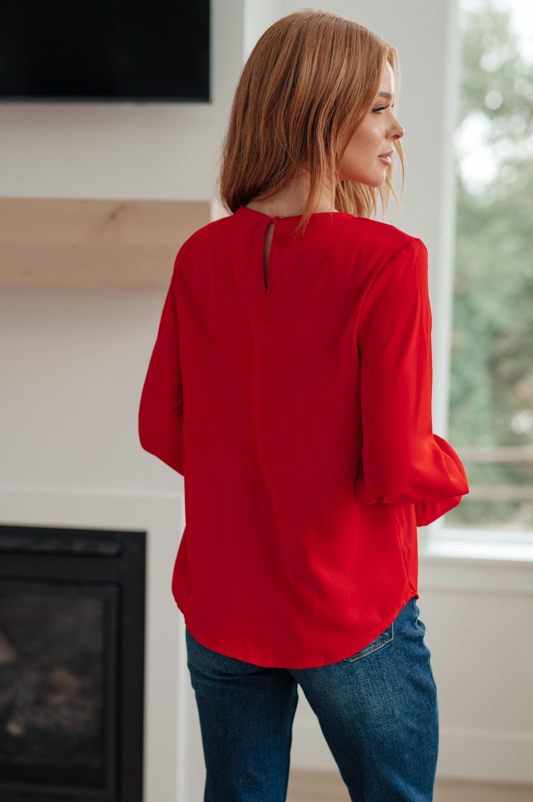Peaceful Moments Smocked Sleeve Blouse in Red-Long Sleeve Tops-Krush Kandy, Women's Online Fashion Boutique Located in Phoenix, Arizona (Scottsdale Area)