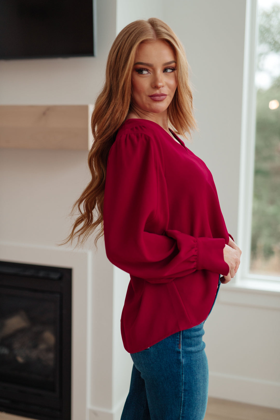 Back in Business V-Neck Blouse-Long Sleeve Tops-Krush Kandy, Women's Online Fashion Boutique Located in Phoenix, Arizona (Scottsdale Area)