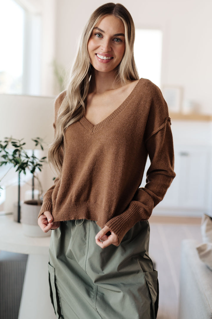 Back to Life V-Neck Sweater in Mocha-Sweaters-Krush Kandy, Women's Online Fashion Boutique Located in Phoenix, Arizona (Scottsdale Area)