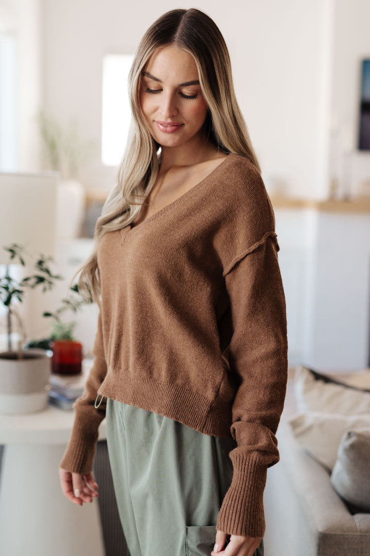 Back to Life V-Neck Sweater in Mocha-Sweaters-Krush Kandy, Women's Online Fashion Boutique Located in Phoenix, Arizona (Scottsdale Area)