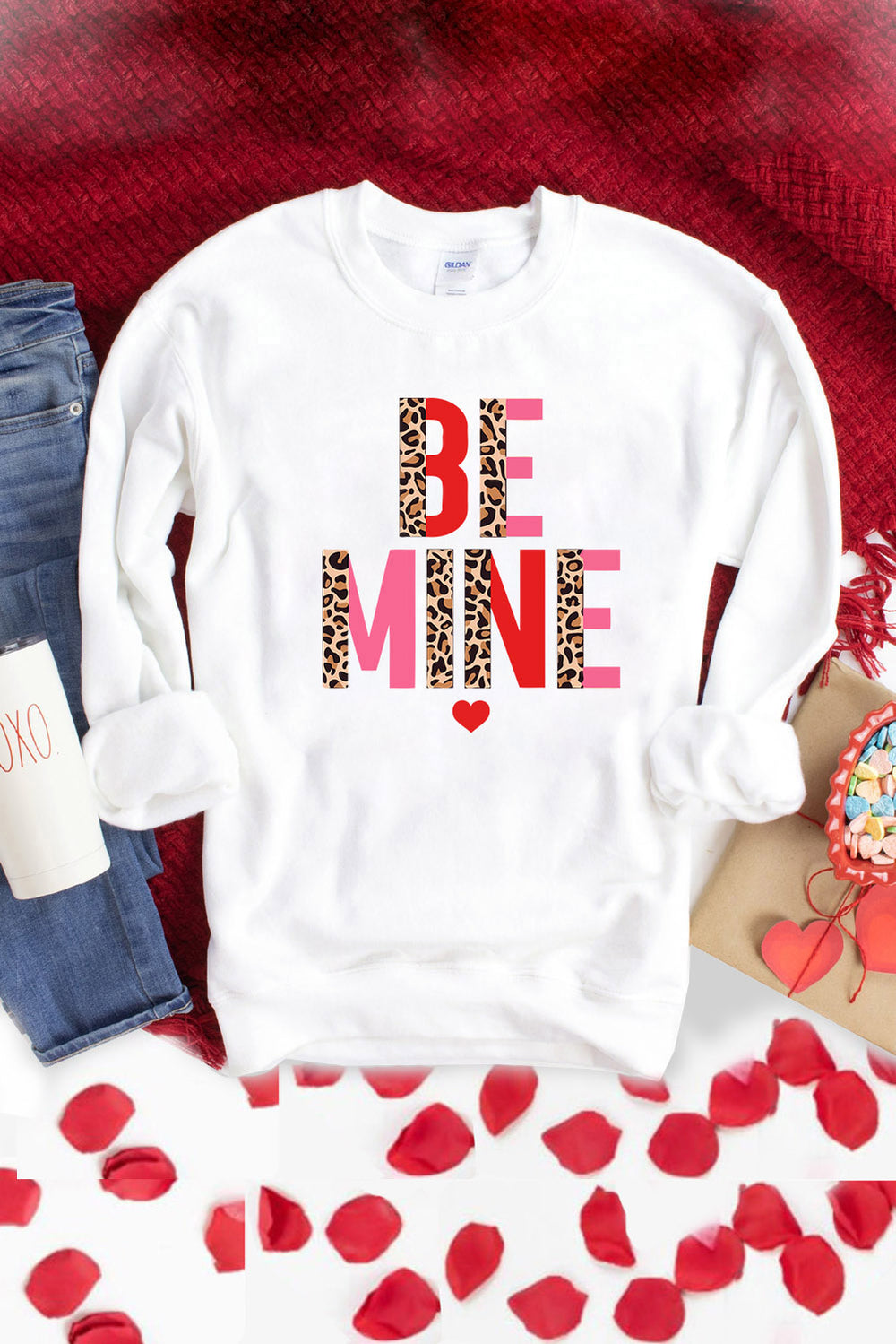 BE MINE Leopard Valentines Day Long Sleeve Sweatshirt-Sweatshirts-Krush Kandy, Women's Online Fashion Boutique Located in Phoenix, Arizona (Scottsdale Area)