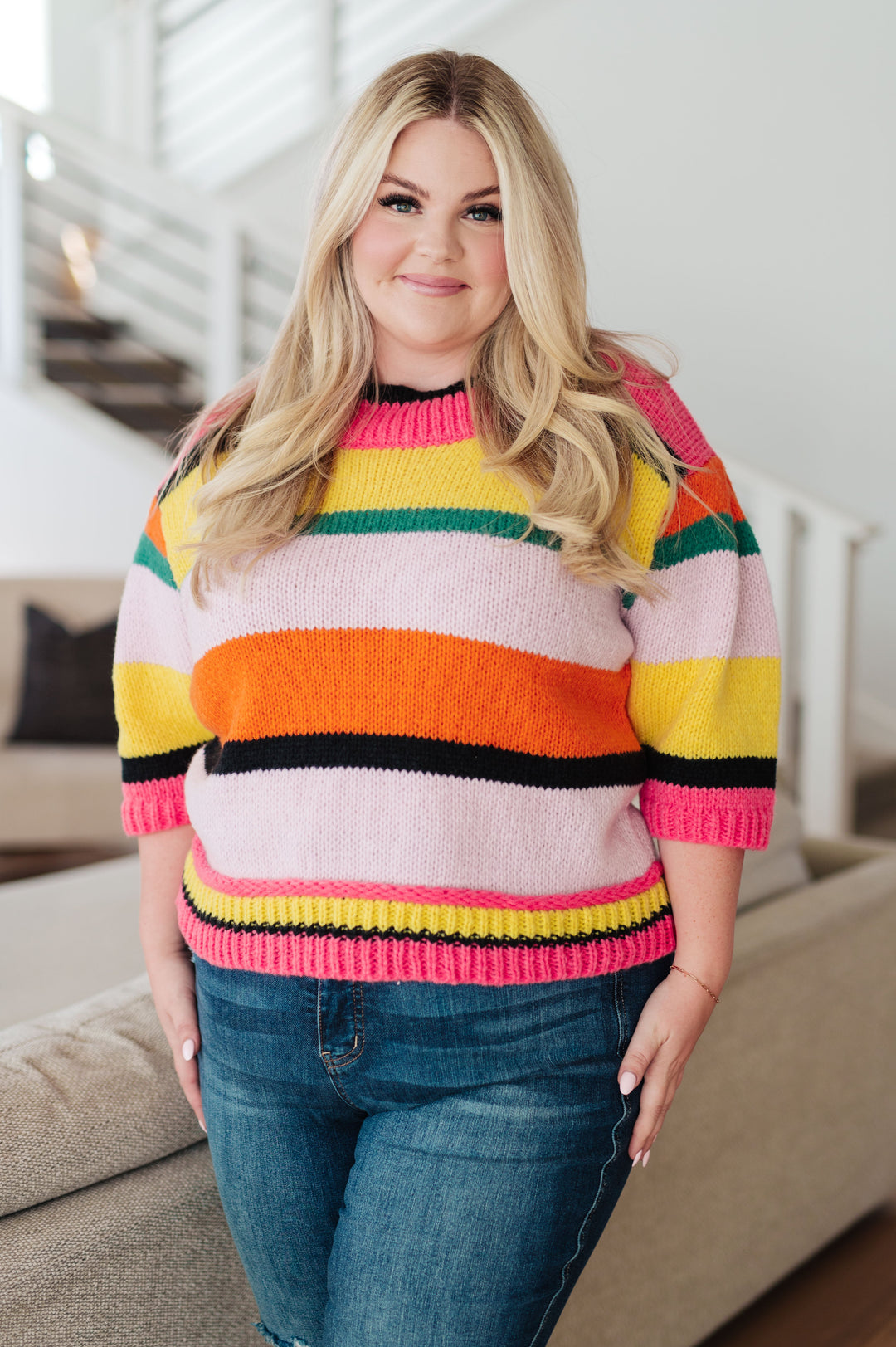 Bright Side Striped Sweater-Sweaters-Krush Kandy, Women's Online Fashion Boutique Located in Phoenix, Arizona (Scottsdale Area)