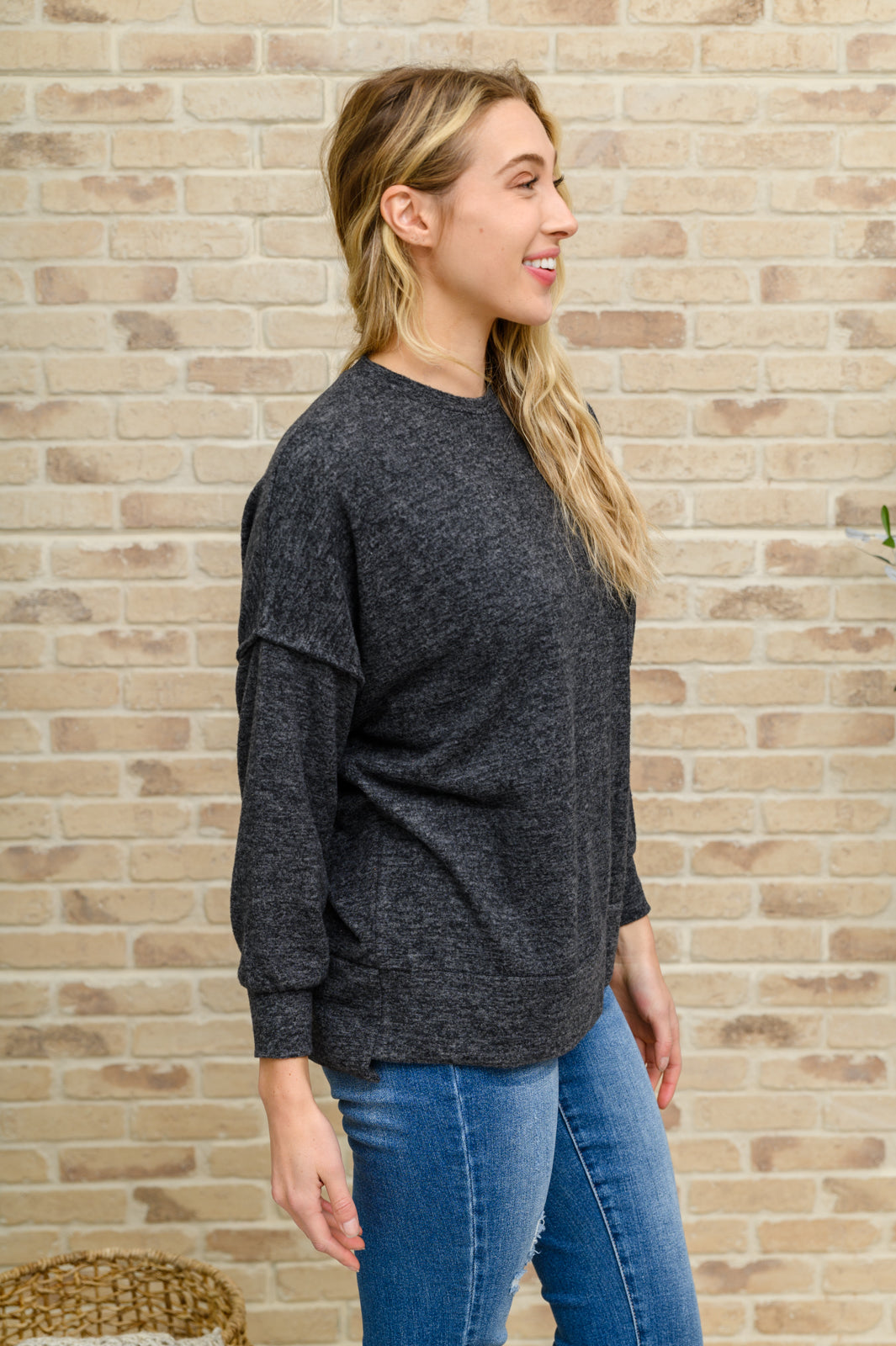 Brushed Drop Shoulder Sweater In Black-Sweaters-Krush Kandy, Women's Online Fashion Boutique Located in Phoenix, Arizona (Scottsdale Area)