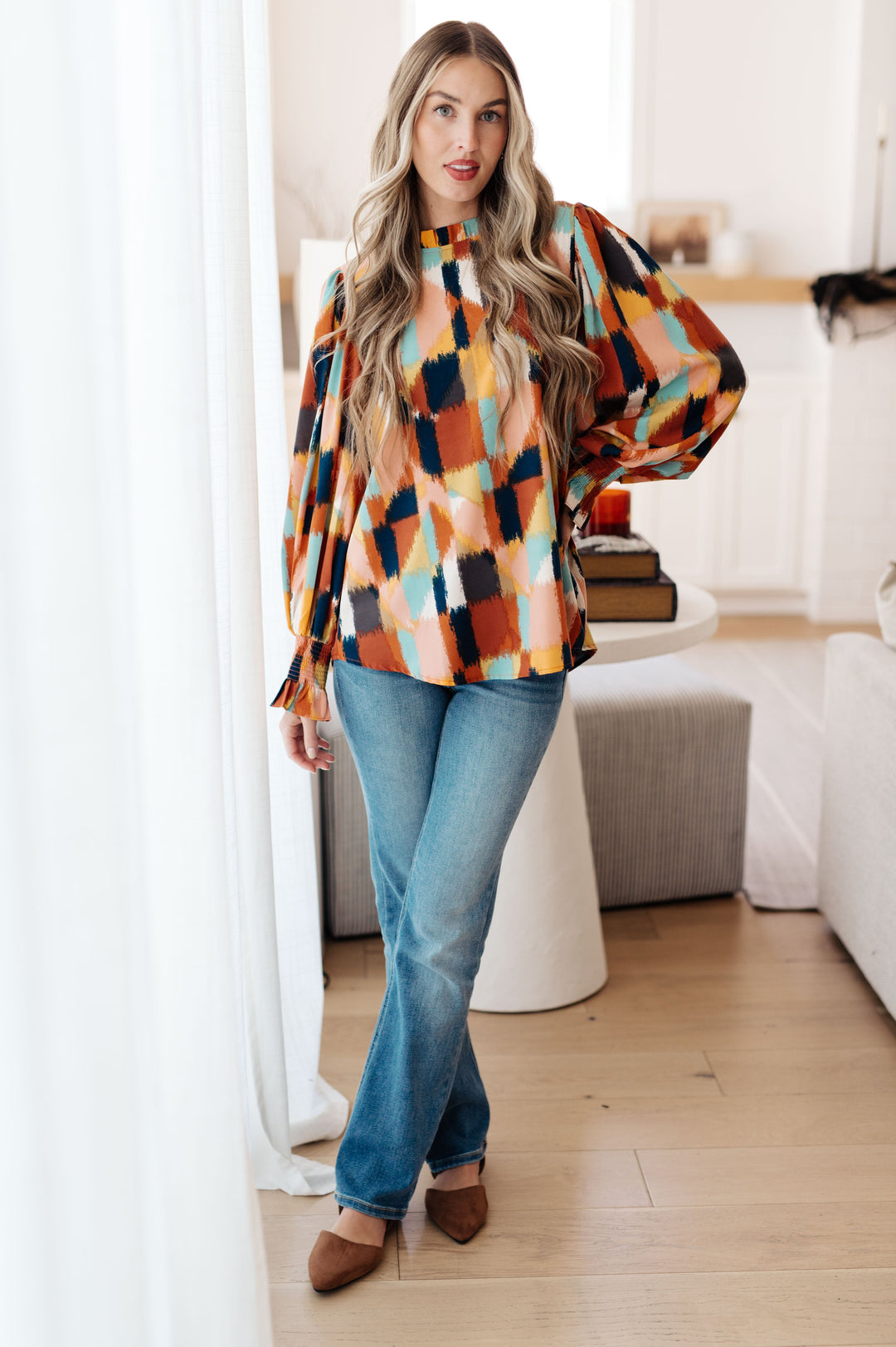 Call It What It Is Mod Print Blouse-Long Sleeve Tops-Krush Kandy, Women's Online Fashion Boutique Located in Phoenix, Arizona (Scottsdale Area)