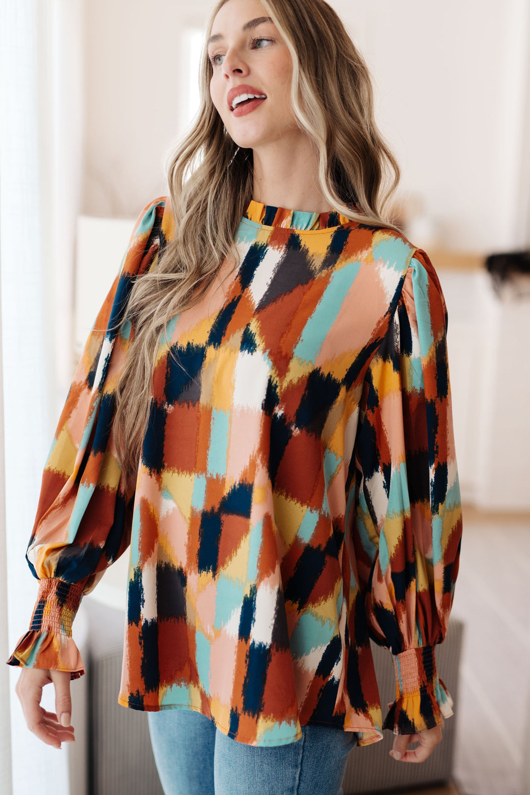 Call It What It Is Mod Print Blouse-Long Sleeve Tops-Krush Kandy, Women's Online Fashion Boutique Located in Phoenix, Arizona (Scottsdale Area)
