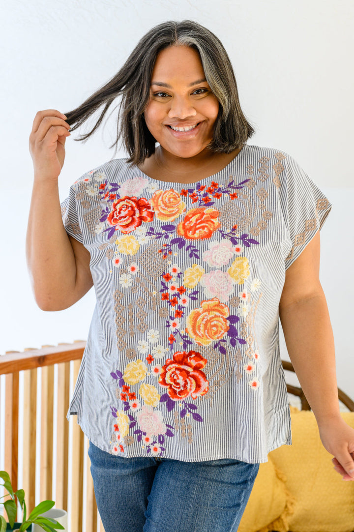 Canopy Of Crushes Striped Floral Top | S-3XL-Short Sleeve Tops-Krush Kandy, Women's Online Fashion Boutique Located in Phoenix, Arizona (Scottsdale Area)