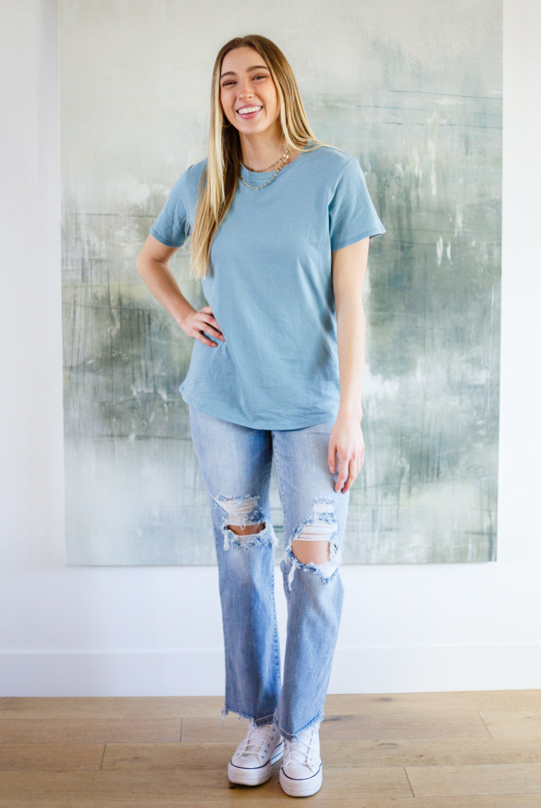 Cardinal Short Sleeve Tee in Blue Grey-Short Sleeve Tops-Krush Kandy, Women's Online Fashion Boutique Located in Phoenix, Arizona (Scottsdale Area)